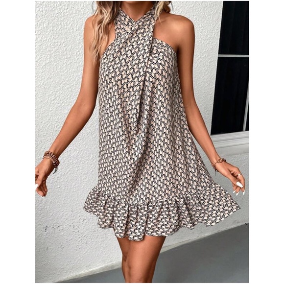 011 Print Ruffle Halter Mini dress - Picture 3 of 4